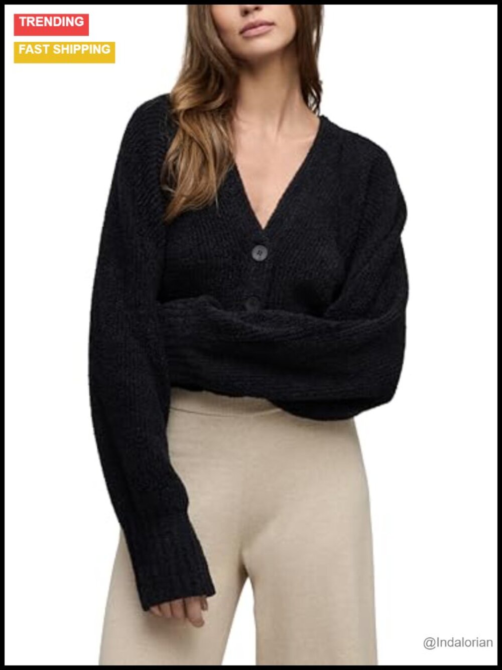 Nylon Blend Relaxed Fit Cardigan with Button Front